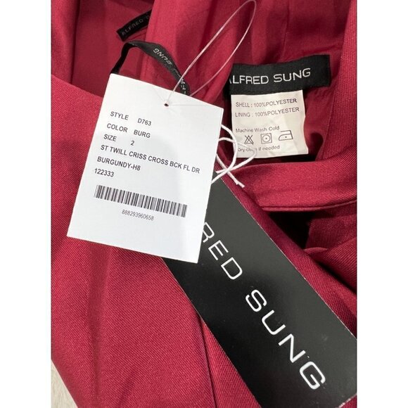 NWT Alfred Sung Size 2 Lace-Up Back Satin Twill A-Line Gown - Burgundy MSRP $25 - Picture 11 of 12